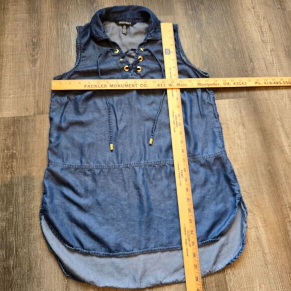 Ellen Tracy Chambray Top Womens Size Small Tencel Lace Up Sleeveless Blue Shirt - Picture 6 of 12